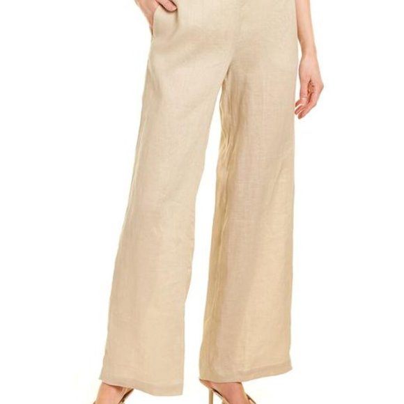 NWT Go-Silk Women's Classic Pull Up Linen Pants Size XL Beige So Nice $228 C0157 - Picture 2 of 2